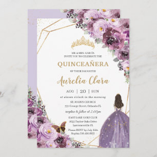 Invitation Quinceañera Plum Mauve Purple Floral Mis Quince 15