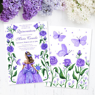 Invitation Quinceanera Princess Butterfly Rose Lilac Purple