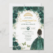 Invitation Quinceañera Princess Emerald Green Floral Annivers (Devant)