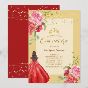 Invitation Quinceañera Princess Floral Rouge Jaune