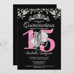 Invitation Quinceanera Princess Pink Black 15e anniversaire