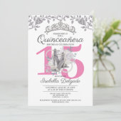 Invitation Quinceanera Princess Pink Silver 15e anniversaire (Debout devant)