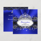 Invitation QUINCEANERA Princess Royal Blue Diamond Dentelle T (Devant / Derrière)
