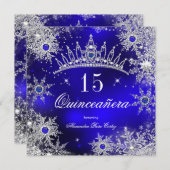 Invitation Quinceanera Princess Royal Blue Snowflake Tiara (Devant / Derrière)