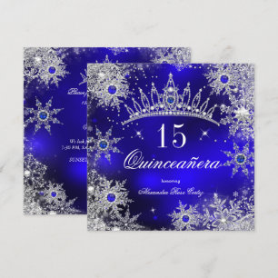 Invitation Quinceanera Princess Royal Blue Snowflake Tiara