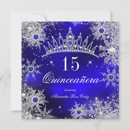 Invitation Quinceanera Princess Royal Blue Snowflake Tiara (Devant)