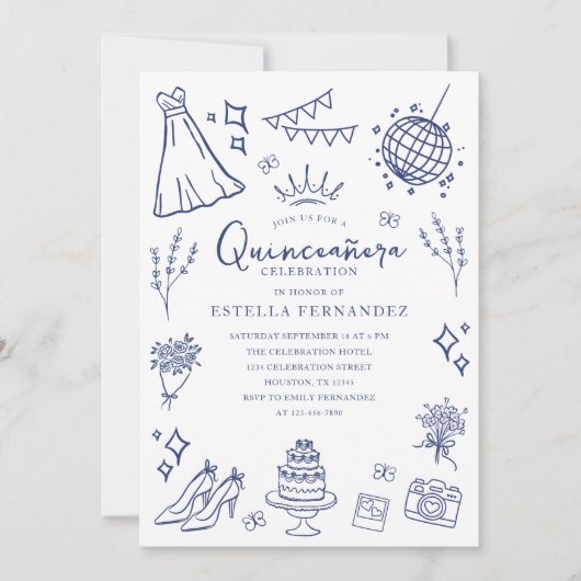 Invitation Quinceanera Princess Tiara Crown Papillons (Devant)