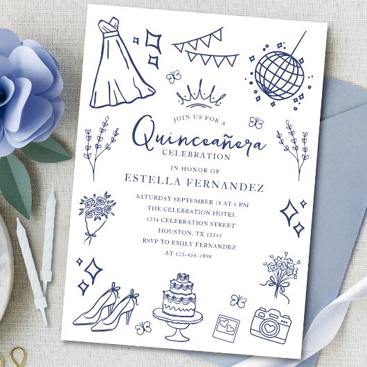 Invitation Quinceanera Princess Tiara Crown Papillons