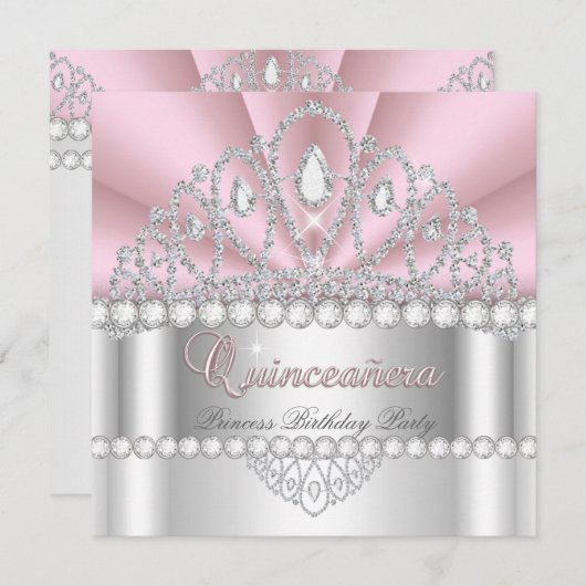Invitation Quinceanera Princess Tiara fête d'anniversaire (Devant / Derrière)