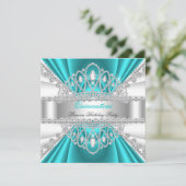 Invitation Quinceanera Princesse Bleu Turquoise Blanc Diamant (Debout devant)
