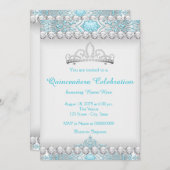 Invitation Quinceanera Princesse Bleu Turquoise et Diamant Ar (Devant / Derrière)