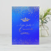 Invitation Quinceanera Princesse Couronne Faux Or Confetti Bl (Debout devant)