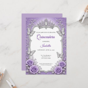 Invitation Quinceañera Princesse Fleur Argent Violet