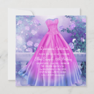 Invitation Quinceañera Princesse Fleurie Rose Violet
