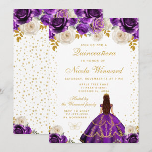 Invitation Quinceañera Princesse Fleurie Violette