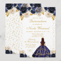 Quinceañera princesse florale bleu marine