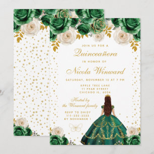 Invitation Quinceañera Princesse Florale Verte