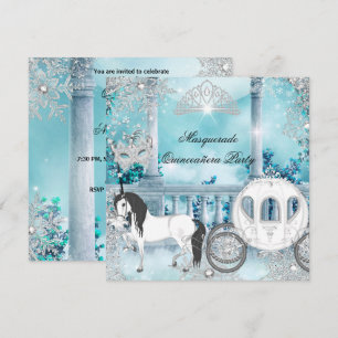 Invitation Quinceañera Princesse Magique Carrosse Bleu à Chev
