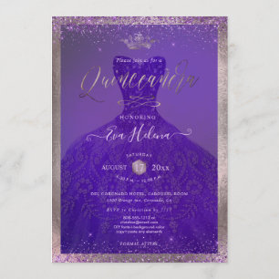 Invitation Quinceañera, Princesse Parties scintillant Violet 