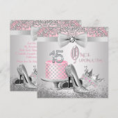 Invitation Quinceanera, princesse rose et argent (Devant / Derrière)