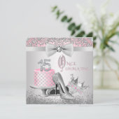 Invitation Quinceanera, princesse rose et argent (Debout devant)