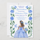 Invitation Quinceanera Princesse Rose papillon Bébé Bleu (Devant)