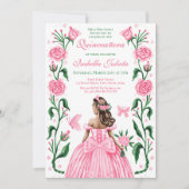 Invitation Quinceanera princesse Rose papillon bleu rose (Devant)