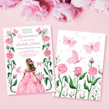 Quinceanera princesse Rose papillon bleu rose