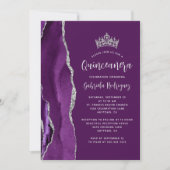 Invitation Quinceañera prune argentée agate violette (Devant)