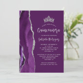 Invitation Quinceañera prune argentée agate violette (Debout devant)