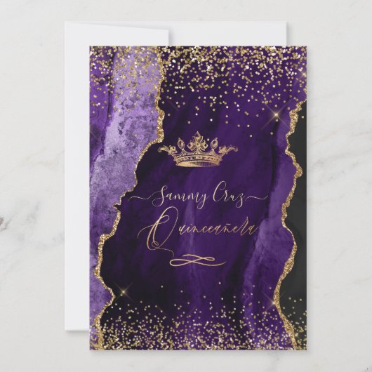 Invitation Quinceanera Purple Agate Faux Gold Dust (Devant)
