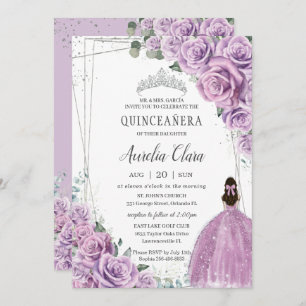 Invitation Quinceañera Purple Floral Princess Argent Annivers
