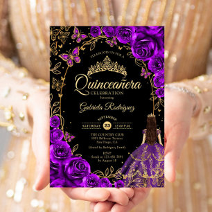 Invitation Quinceanera Purple Gold Noir
