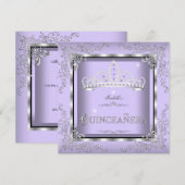 Invitation Quinceanera Purple Lavande Silver Diamond Tiara 4 (Devant / Derrière)