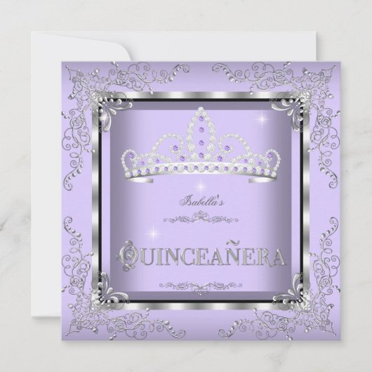 Invitation Quinceanera Purple Lavande Silver Diamond Tiara 4 (Devant)