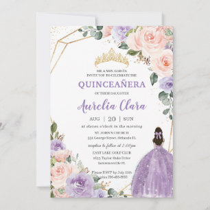 Invitation Quinceañera Purple Lavender Blush Floral Or