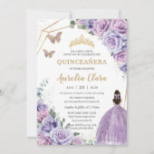 Invitation Quinceañera Purple Lavender Lilac Floral Princesse (Devant)