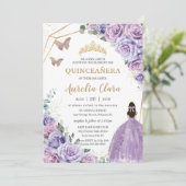 Invitation Quinceañera Purple Lavender Lilac Floral Princesse (Debout devant)
