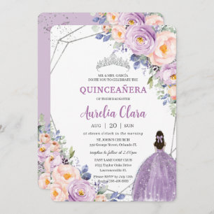Invitation Quinceañera Purple Lilac Blush Floral Argent Robe