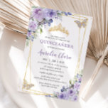 Invitation Quinceañera Purple Lilac Floral Papillons Tiara<br><div class="desc">Personnalisez cette belle invitation de quinceañera avec sa propre formulation facilement et rapidement,  appuyez simplement sur le bouton customiser pour réorganiser et formater le style et le placement du texte. Objets correspondants disponibles en magasin ! c) Le Happy Cat Studio</div>