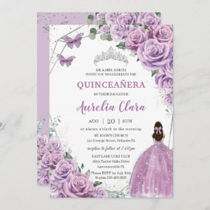 Invitation Quinceañera Purple Lilac Floral Princesse Annivers