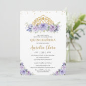 Invitation Quinceañera Purple Lilac Floral Princesse Tiara (Debout devant)