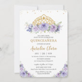 Invitation Quinceañera Purple Lilac Floral Princesse Tiara (Devant)