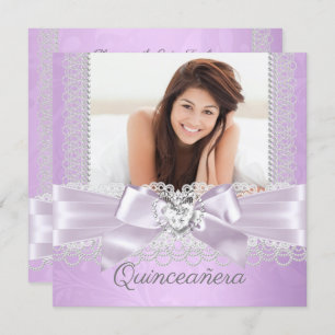 Invitation Quinceanera Purple Lilac Lace Damas Diamond Heart