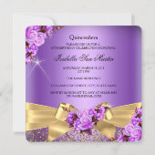 Invitation Quinceanera Purple Photo Gold Rose 15e anniversair (Dos)