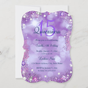 Invitation Quinceanera Purple Pink Ocean Sky fête d'anniversa