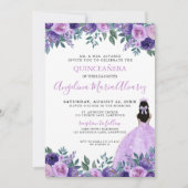 Invitation Quinceañera Purple Rose Fleurs Couronne (Devant)