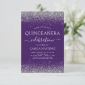 Invitation Quinceanera Purple Silver Parties scintillant mode (Debout devant)