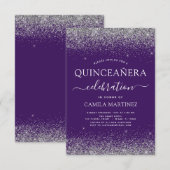 Invitation Quinceanera Purple Silver Parties scintillant mode (Devant / Derrière)