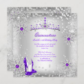 Invitation Quinceanera Purple Silver Winter Wonderland (Devant / Derrière)